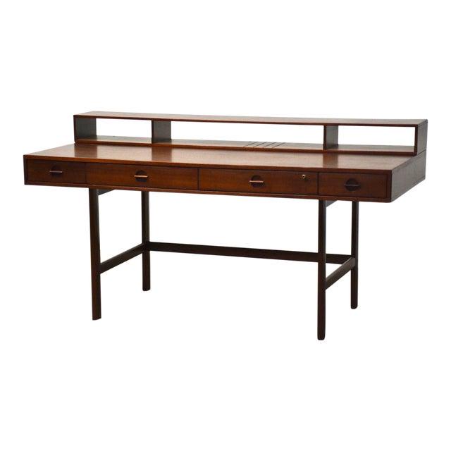 Peter Lovig Nielsen Flip Top Desk: Peter Lovig Nielsen Flip Top Desk A mid century modern walnut flip top desk with polished brass hinges designed by Peter Lovig Nielsen. Made in Denmark. Professionally refinished. Table top flipped do