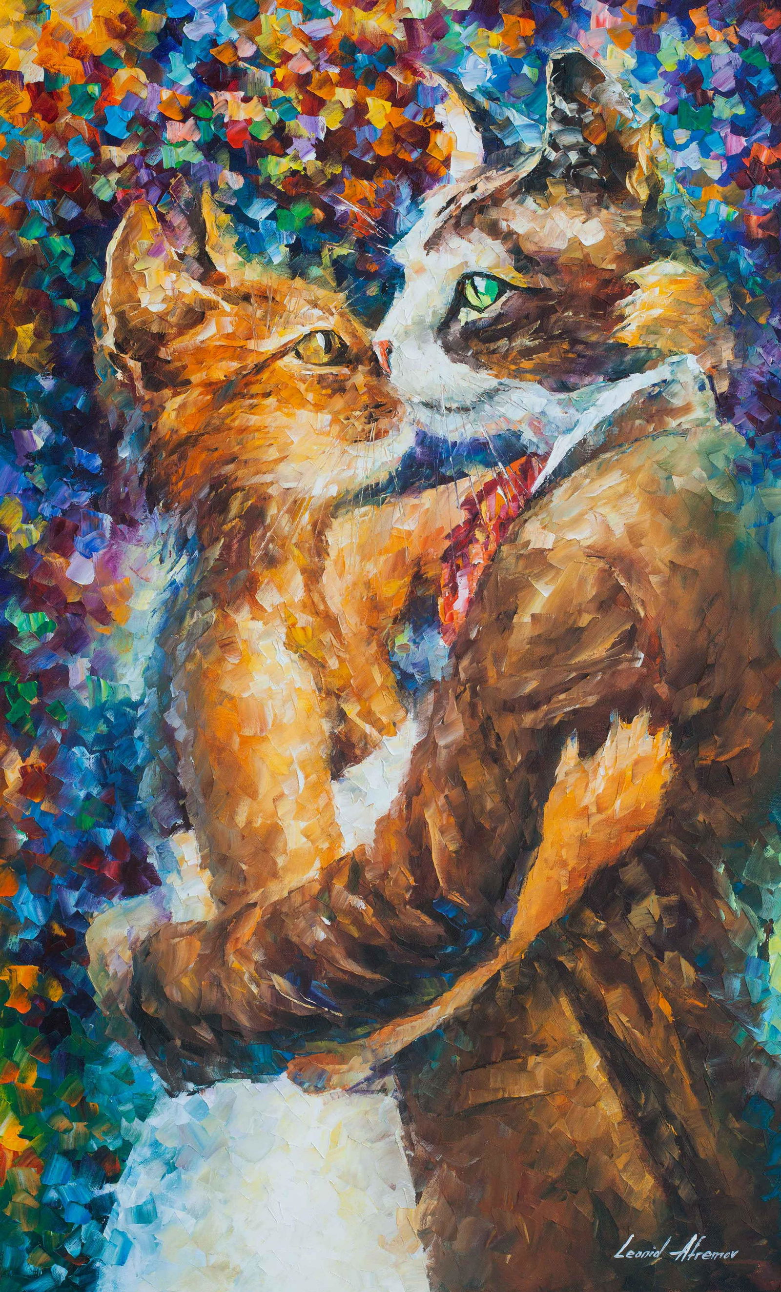 Passion Of The Cats - Limited Edition 1/25 by Leonid Afremov: Passion Of The Cats - Limited Edition 1/25 by Leonid AfremovThis is a limited edition giclee hand-painted by Leonid Afremov. This is the first giclee of a small edition of 25 paintings. The rest of th