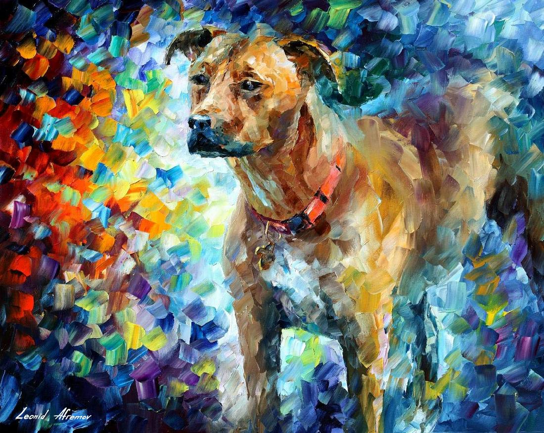 Best Friend Dog - Limited Edition 1/25 by Leonid Afremov: Best Friend Dog - Limited Edition 1/25 by Leonid AfremovThis is a limited edition giclee hand-painted by Leonid Afremov. This is the first giclee of a small edition of 25 paintings. The rest of the ed