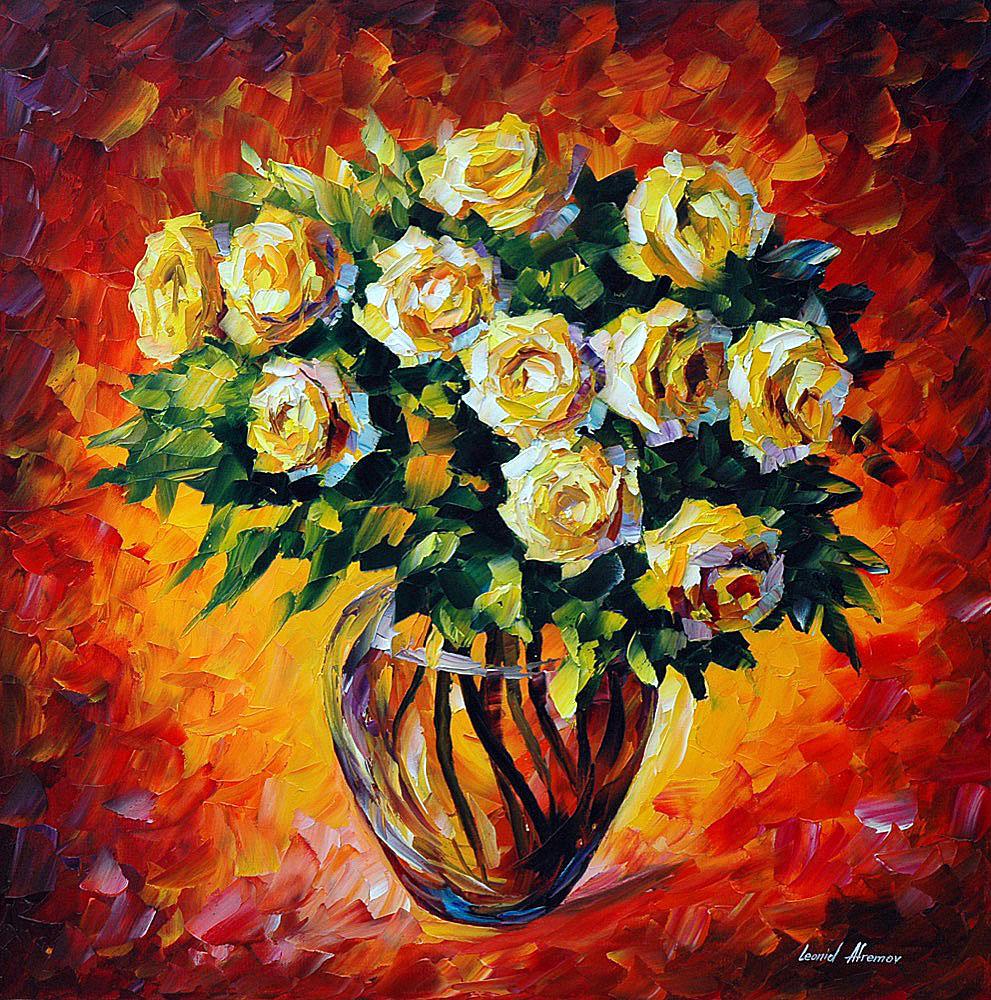 Yellow Roses - Limited Edition 1/25 by Leonid Afremov: Yellow Roses - Limited Edition 1/25 by Leonid AfremovThis is a limited edition giclee hand-painted by Leonid Afremov. This is the first giclee of a small edition of 25 paintings. The rest of the editi