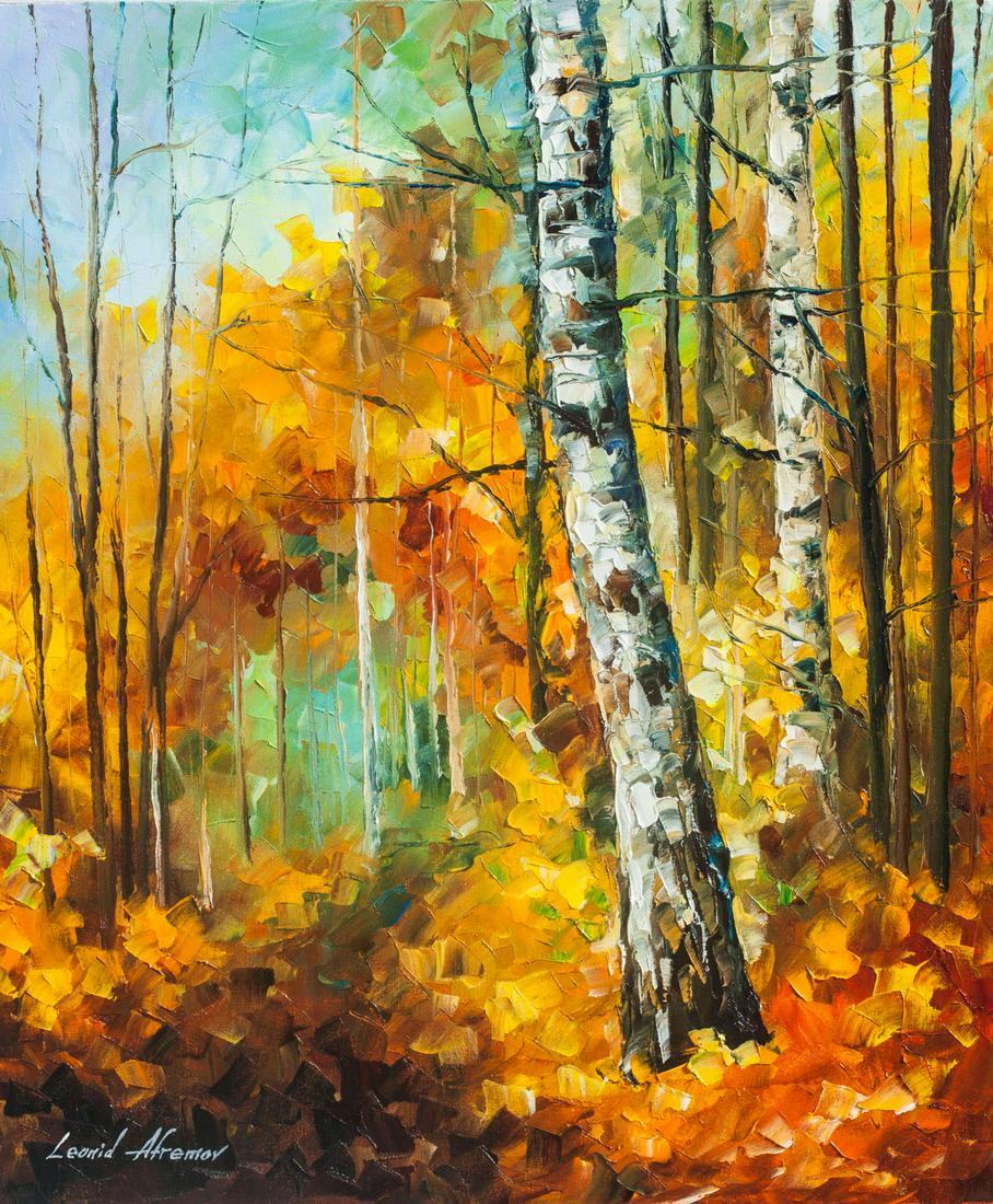 Roaring Birch - Limited Edition 1/25 by Leonid Afremov: Roaring Birch - Limited Edition 1/25 by Leonid AfremovThis is a limited edition giclee hand-painted by Leonid Afremov. This is the first giclee of a small edition of 25 paintings. The rest of the edit