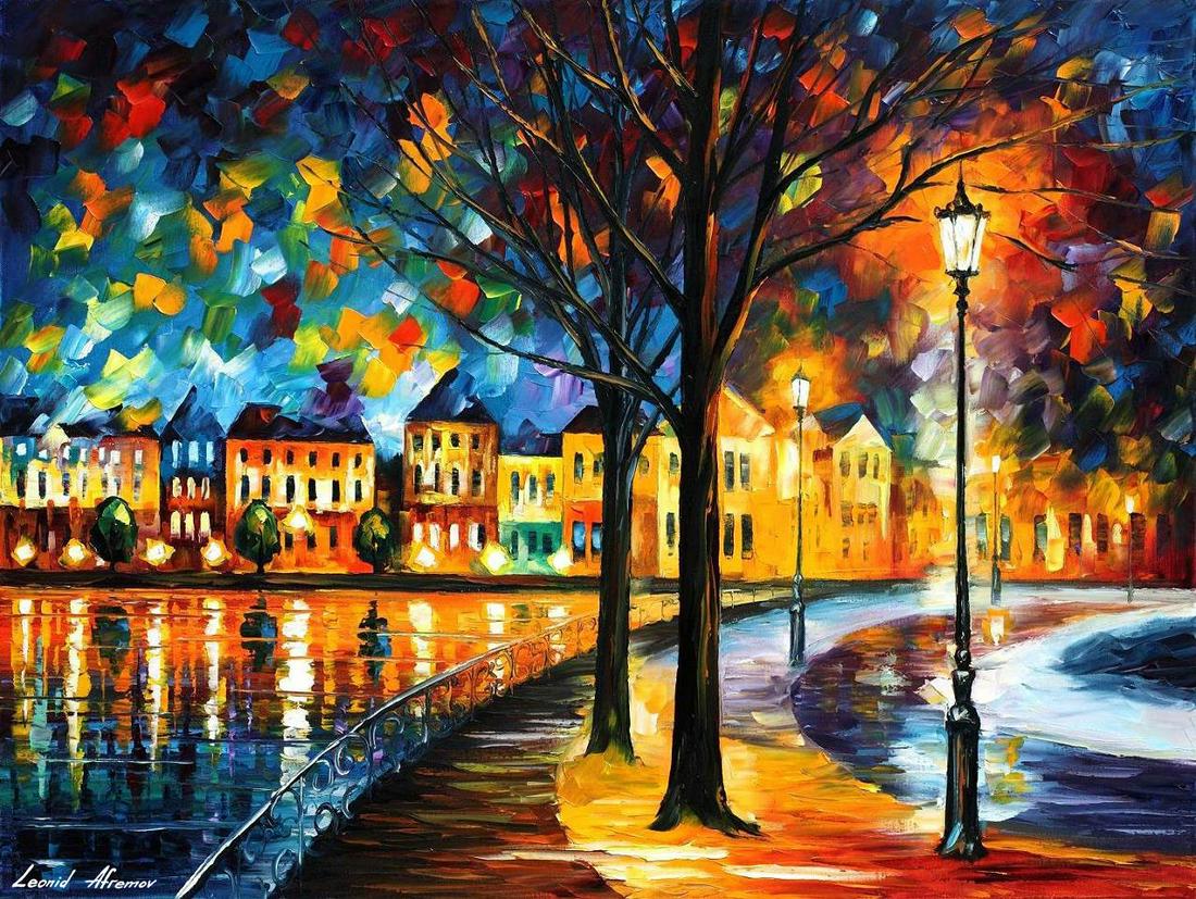 Little Park By The River - Limited Edition 1/25 by Leonid Afremov: Little Park By The River - Limited Edition 1/25 by Leonid AfremovThis is a limited edition giclee hand-painted by Leonid Afremov. This is the first giclee of a small edition of 25 paintings. The rest