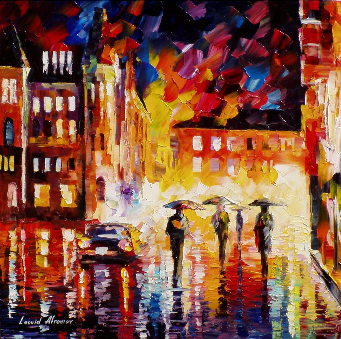 Night Rain Of Fire - Limited Edition 1/25 by Leonid Afremov: Night Rain Of Fire - Limited Edition 1/25 by Leonid AfremovThis is a limited edition giclee hand-painted by Leonid Afremov. This is the first giclee of a small edition of 25 paintings. The rest of the