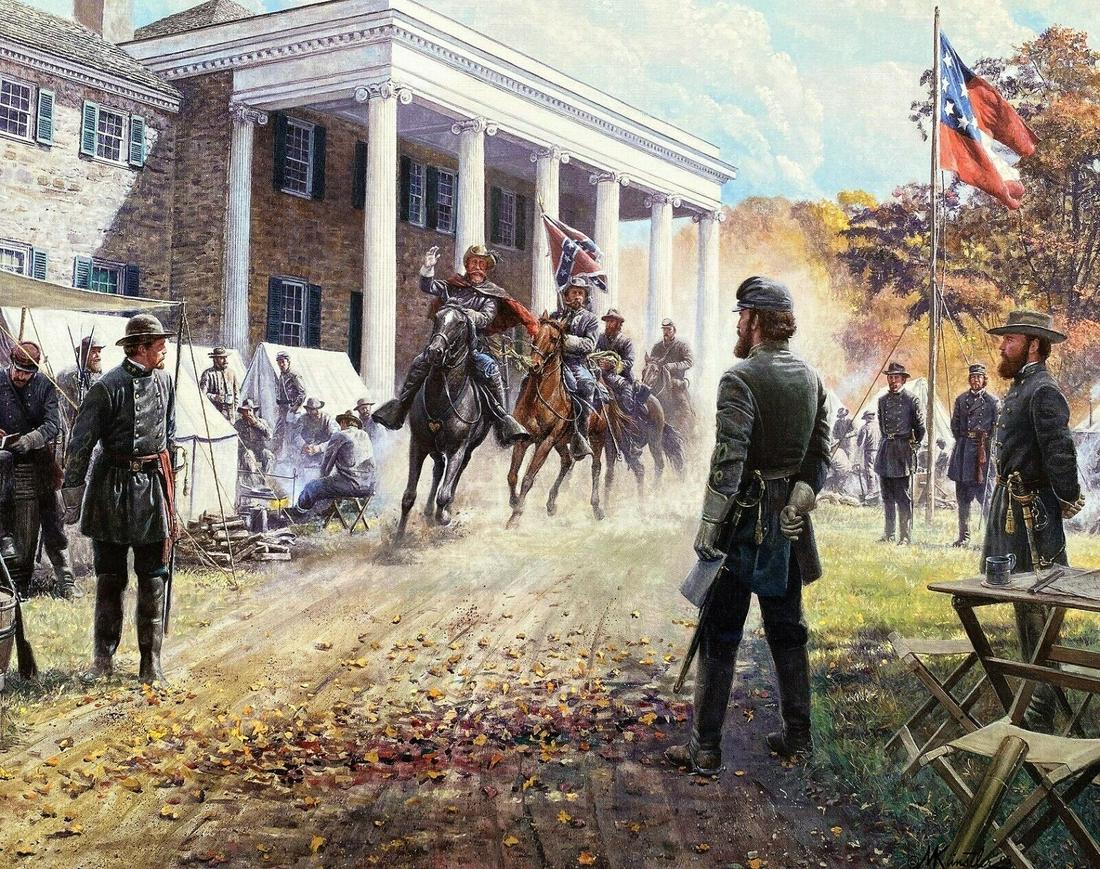Mort Kunstler Civil War Print Shenandoah Autumn Custom Gallery Framed: Mort Kunstler Civil War Print Shenandoah Autumn Custom Gallery Framed Features: Framed Matted Region Of Origin: New York USA Item Width: 18 in Production Technique: Off Set Lithograph Item Length: 12