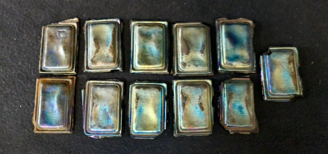 Tiffany Studios Small Rectangular Favrile Glass Panels (Tiles): Tiffany Studios Small Rectangular Favrile Glass Panels (Tiles) Style: Art Nouveau Material: Glass Original/Reproduction: Antique Original Type: Tiles Object Type: glass tile Color: iridescent blue Gla