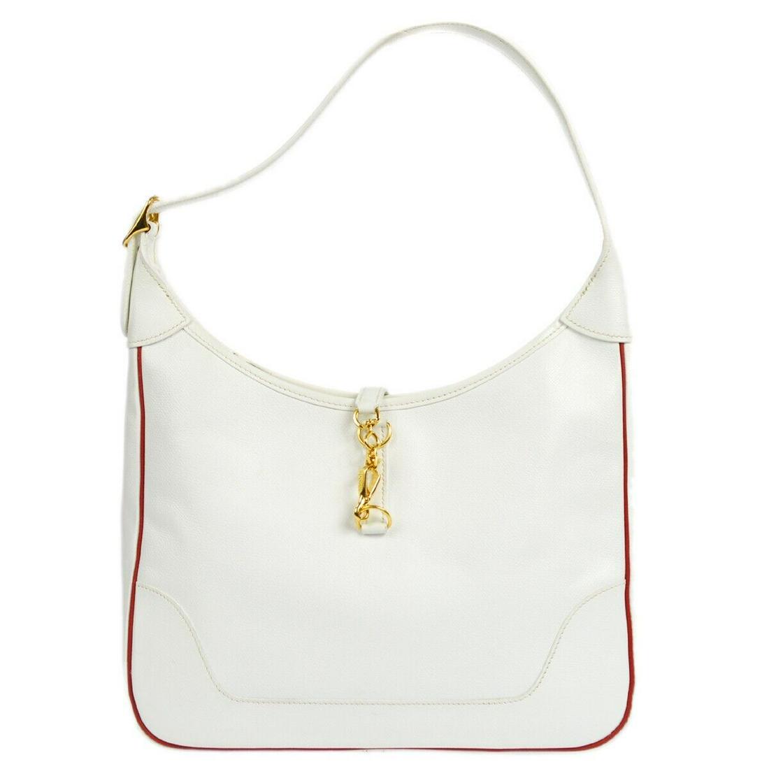 HERMES TRIM 31 Shoulder Bag Purse Courchevel White Red PH: HERMES TRIM 31 Shoulder Bag Purse Courchevel White Red PH Bag Width: 12 in Closure: Zip Bag Height: 12 in Handle/Strap Color: White Size: Medium Handle Style: Shoulder Strap Lining Material: Canvas Ha