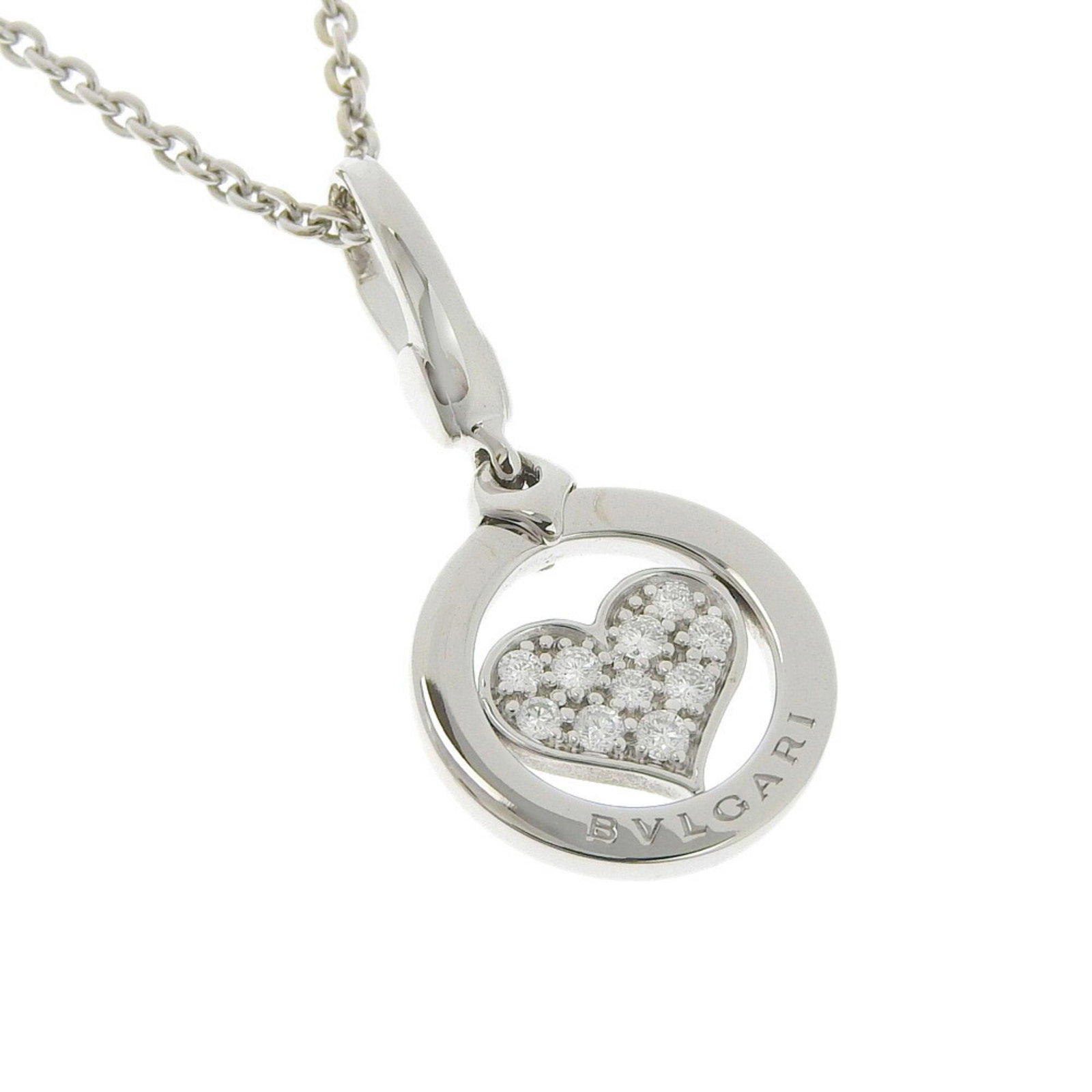 Bvlgari Tondo Heart K18 White Gold x Diamond Women's Necklace: Bvlgari Tondo Heart K18 White Gold x Diamond Women's Necklace Brand: Bvlgari Country of Origin: Italy Necklace Type: Necklace Gender: Women Material: White gold (18K) Stone: Diamond Weight: 9.6g / 0.3