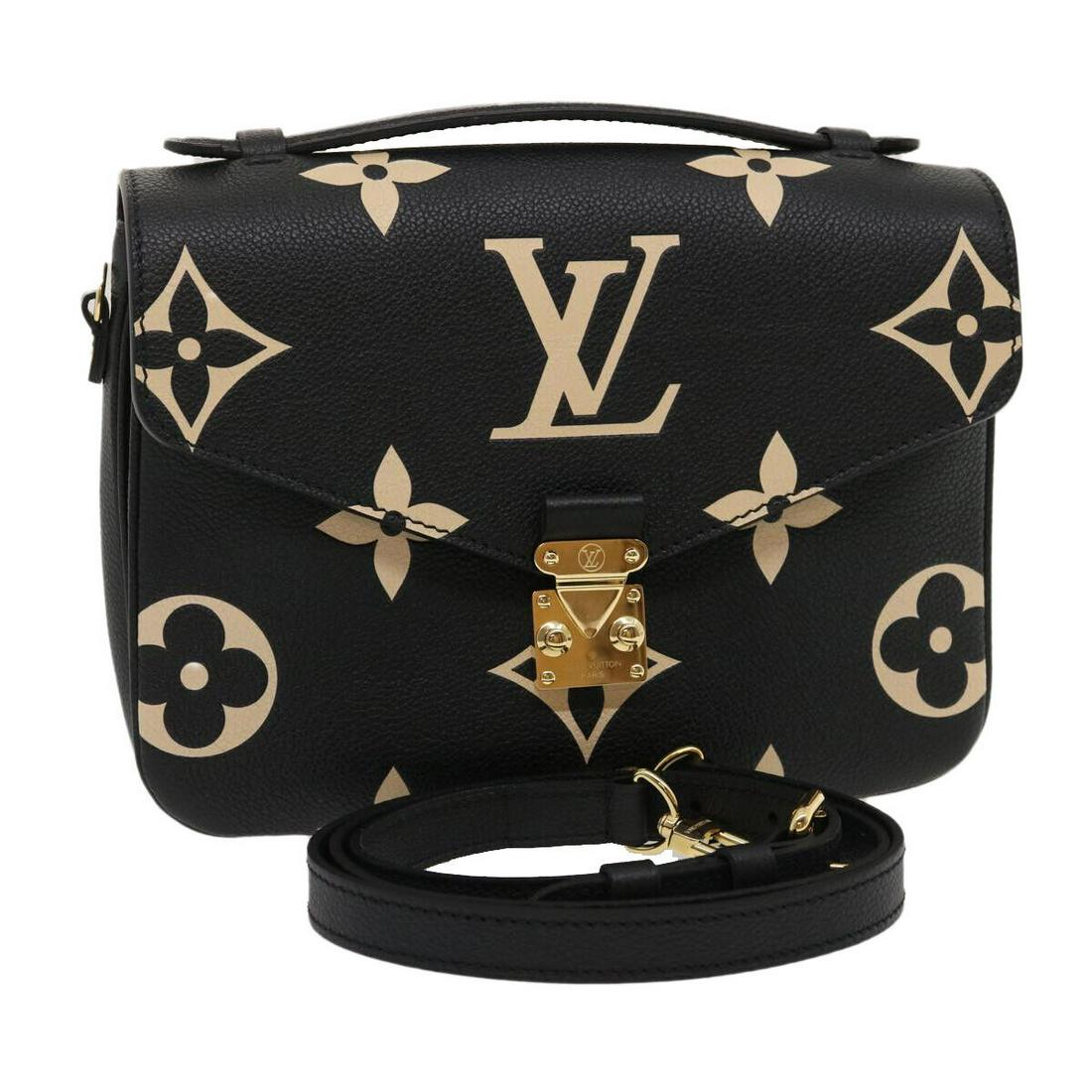 LOUIS VUITTON Empreinte Pochette Metis MM Hand Bag 2way Black M45773: LOUIS VUITTON Empreinte Pochette Metis MM Hand Bag 2way Black M45773 Style: Hand Bag Material: Monogram Empreinte Leather Exterior Color: Black / Beige Bag Height: 7.5inch(Approx) / 19cm(Approx) Bag D