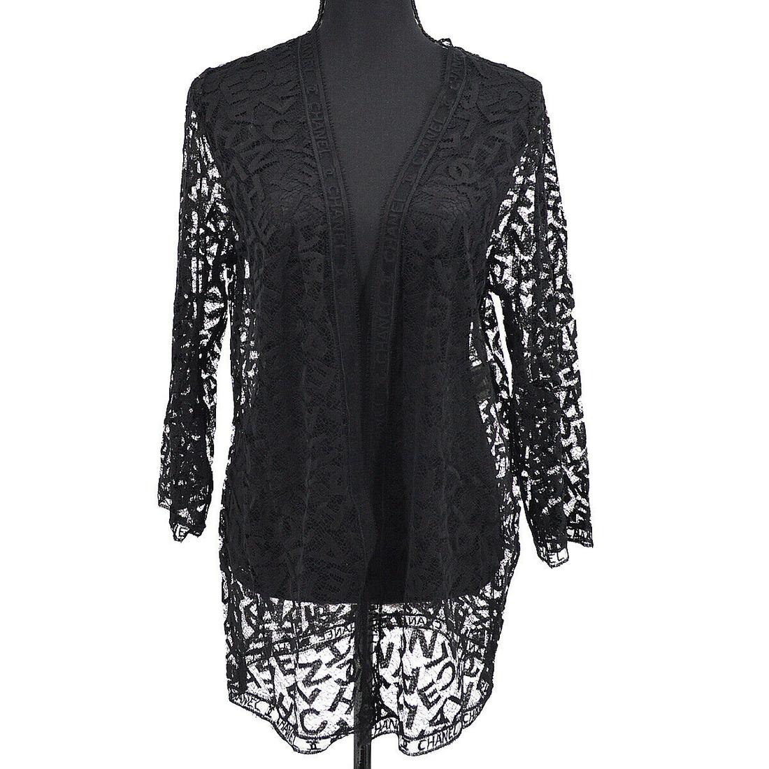 CHANEL 98A #40 CC Long Sleeve Lace Cardigan Jacket Black: CHANEL 98A #40 CC Long Sleeve Lace Cardigan Jacket Black Size Type: Regular Outer Shell Material: 72% Cotton 28% Nylon Type: Cardigan Size: 40 Color: Black Style: Lace Cardigan Outside Condition: A: E