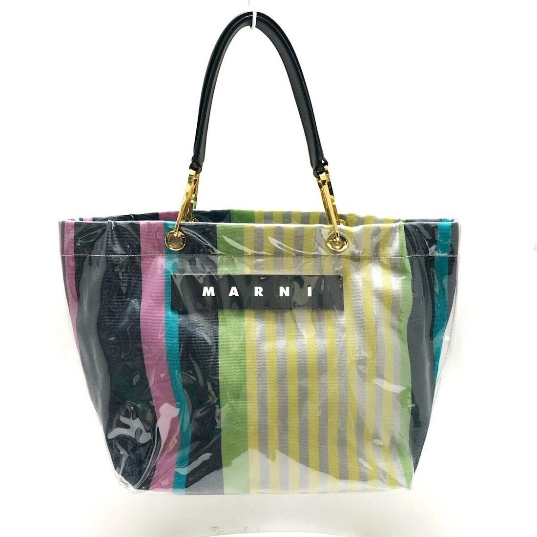 MARNI - Yellow Yellow Green Multi Vinyl Leather Tote Bag: MARNI - Yellow Yellow Green Multi Vinyl Leather Tote Bag Style: Tote Bag Exterior Color: Yellow Yellow Green Multi Exterior Material: Vinyl Leather Accessories: None Type: Tote Bag C: Heavily Used The
