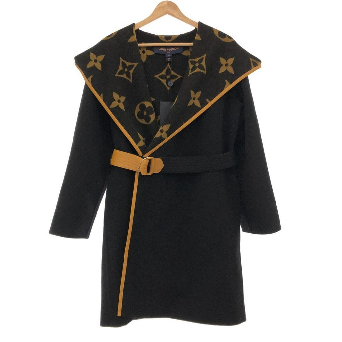 Louis Vuitton Hooded Wrap Coat 1a5nzc Black Light Brown Womens Coat Auction