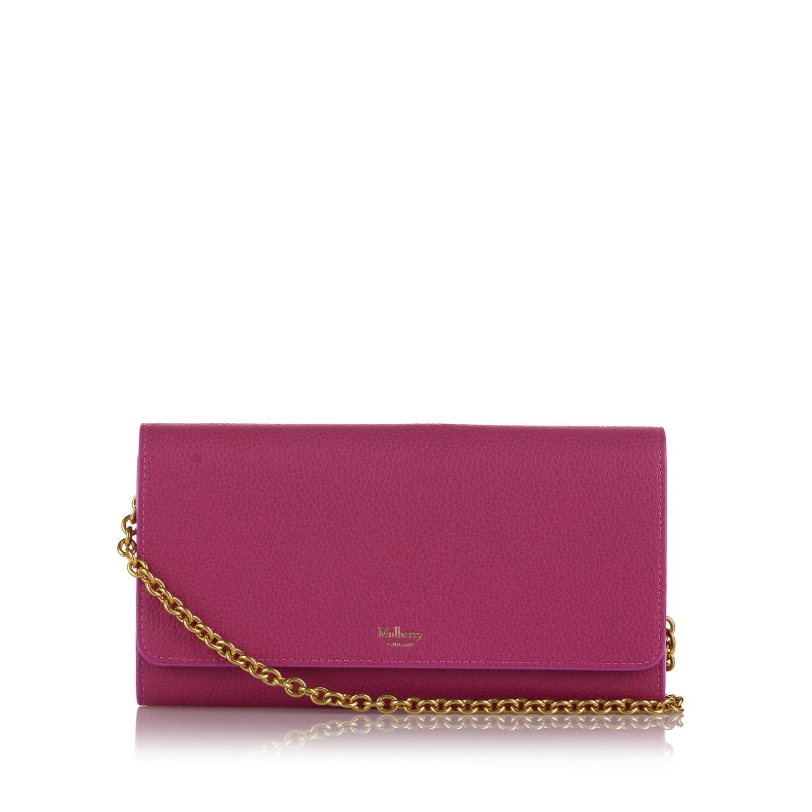 Mulberry Leather Wallet On Chain: Mulberry Leather Wallet On Chain This wallet on chain features a leather body a gold-tone chain strap a front flap with snap closures and interior zip and slip pockets. Brand: Mulberry Model: Leather