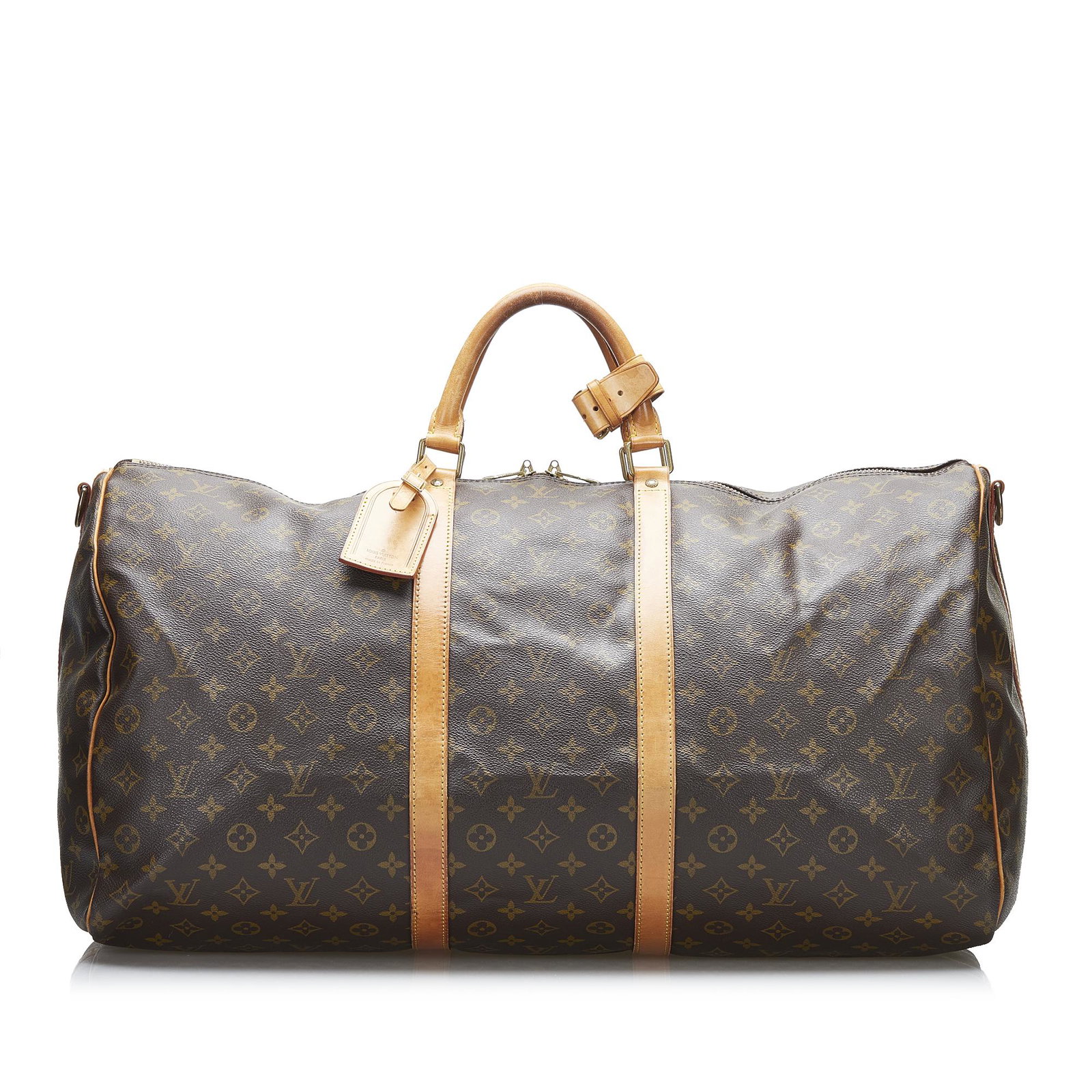 Louis Vuitton Monogram Keepall Bandouliere 60: Louis Vuitton Monogram Keepall Bandouliere 60 The Keepall Bandouliere 60 features a monogram canvas body rolled vachetta leather handles a detachable flat leather shoulder strap and a top zip closure.