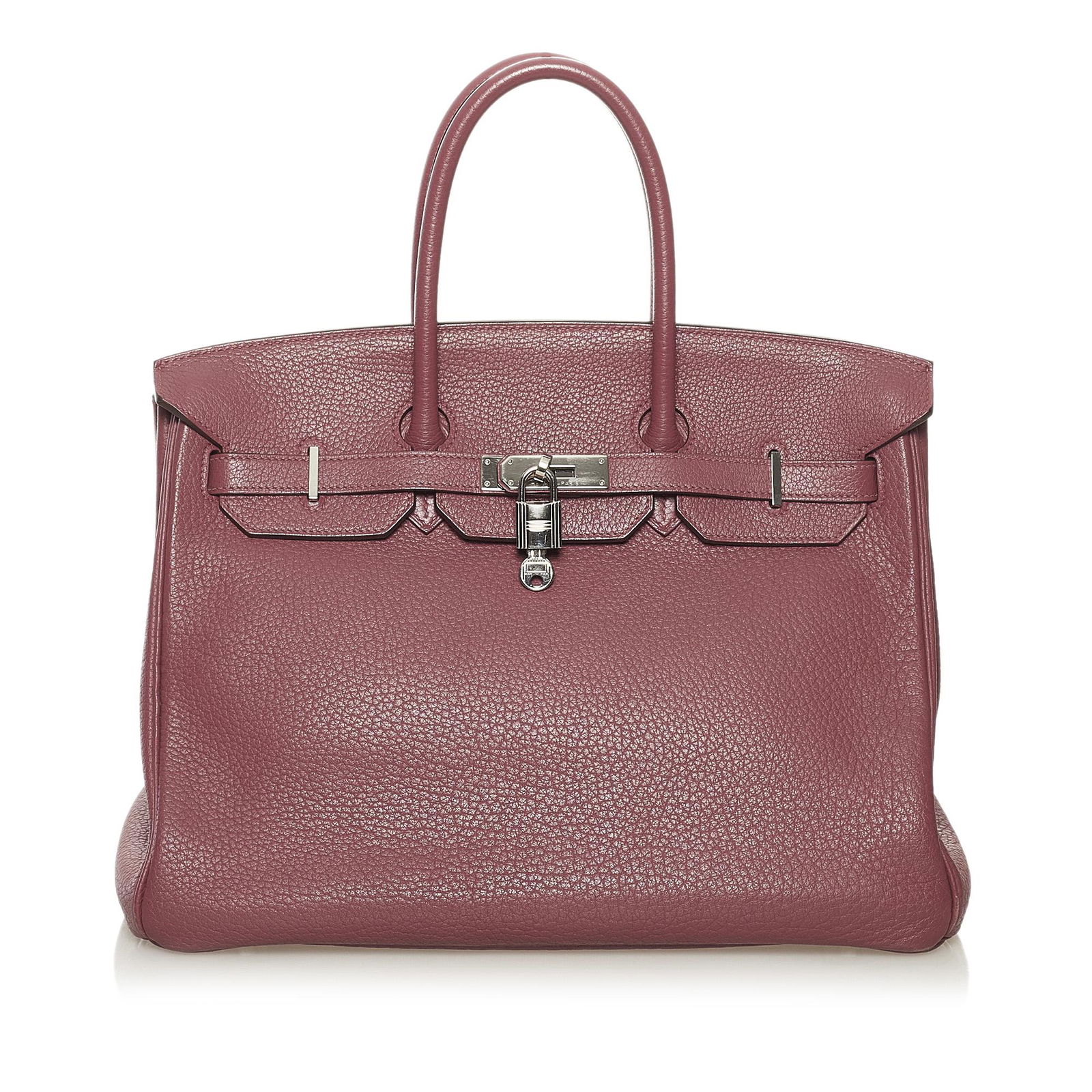 Hermes Fjord Birkin: Hermes Fjord Birkin The Birkin 35 features a leather body rolled leather handles front flap with turn-lock closure silver hardware and interior open and zip pockets. Brand: Hermes Model: Fjord Birkin
