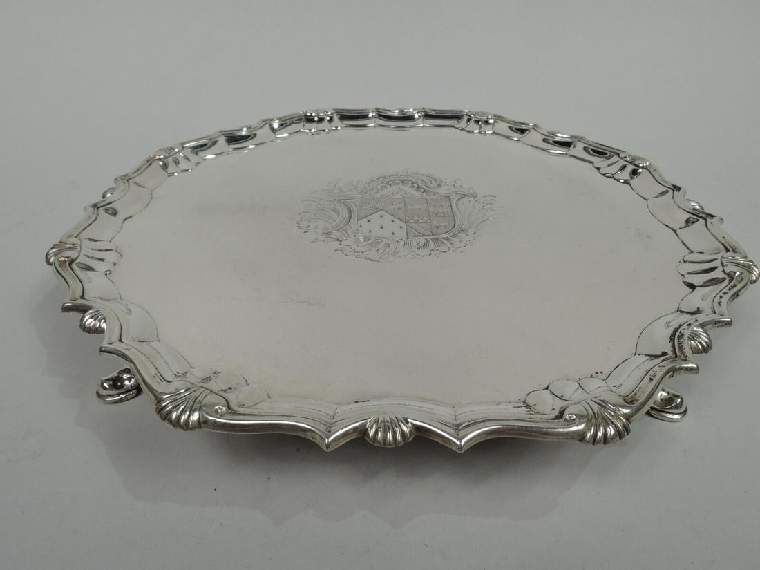 George II Salver Antique Georgian Shell Scroll Tray English Sterling Silver 1741: George II Salver Antique Georgian Shell Scroll Tray English Sterling Silver 1741 Type: Salver Style: Georgian Age: Pre-1800 Description:George II sterling silver salver. Made by Robert Abercromby in L
