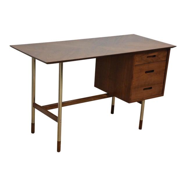 Jack Cartwright for Founders Walnut and Steel Desk: Jack Cartwright for Founders Walnut and Steel Desk This spectacular mid century modern walnut desk has a polished steel frame designed by Jack Cartwright for Founders Furniture. With a finished back y