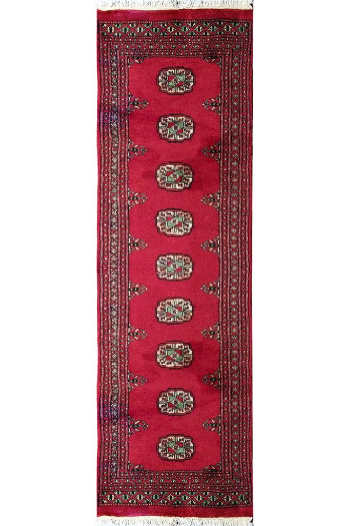 Charming 2 x 6 Classic Bokara Handmade Runner: Charming 2 x 6 Classic Bokara Handmade Runner Free continental US Shipping Size in Feet: Width: 2 x Length: 6.1 Size in Inches: Width: 24 in x Length: 73 in Rug Type: Area Rug Colors: Red Weave: Hand-