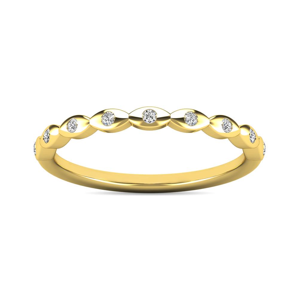 Diamond 1/10 ct tw Stackable Ring in 10K Yellow Gold: Diamond 1/10 ct tw Stackable Ring in 10K Yellow Gold Metal: 10k Yellow Gold Sizes Avilable: 4,5,6,7,8,9 Stone Count: 9.0 Stone Shape: Round Stone Type: Diamond Stone Color: G-h Stone Clarity: I2 Stone