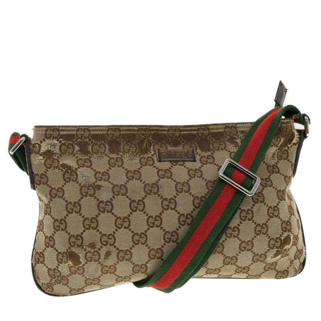 GUCCI GG Canvas Web Sherry Line Shoulder Bag Beige Green Red 189749: GUCCI GG Canvas Web Sherry Line Shoulder Bag Beige Green Red 189749 Style: Shoulder Bag Material: GG Canvas Exterior Color: Beige / Green / Red Bag Height: 7.1inch(Approx) / 18cm(Approx) Bag Length: 1