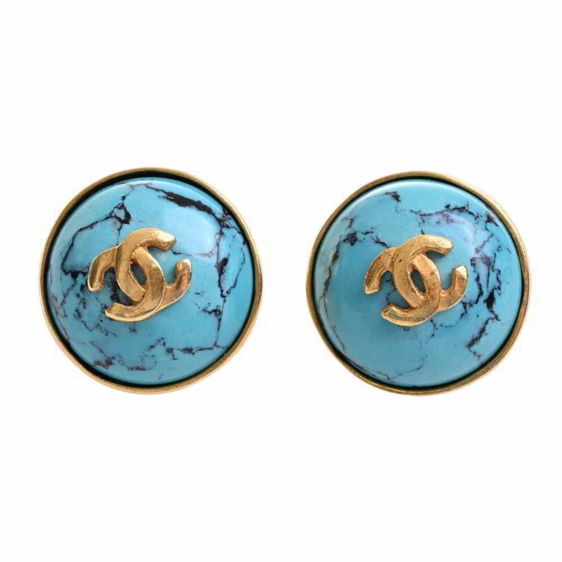 CHANEL COLOR STONE COCO MARK EARRING - TURQUOISE: CHANEL COLOR STONE COCO MARK EARRING - TURQUOISE Brand: Chanel Type: Clip earrings Gender: Women Material: Metal Color: Turquoise Size (HxWxD): 20.00mm x 20.00mm / 0.79 x 0.79 Condition: Used (very go