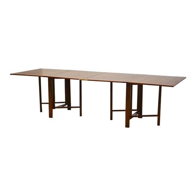 Bruno Mathsson Style Teak Maria Dining Table: Bruno Mathsson Style Teak Maria Dining Table A mid century modern teak Bruno Mathsson style gate leg Maria dining table. Professionally refinished. Some bubbling shown. Fully extends to 110.25". 58" a