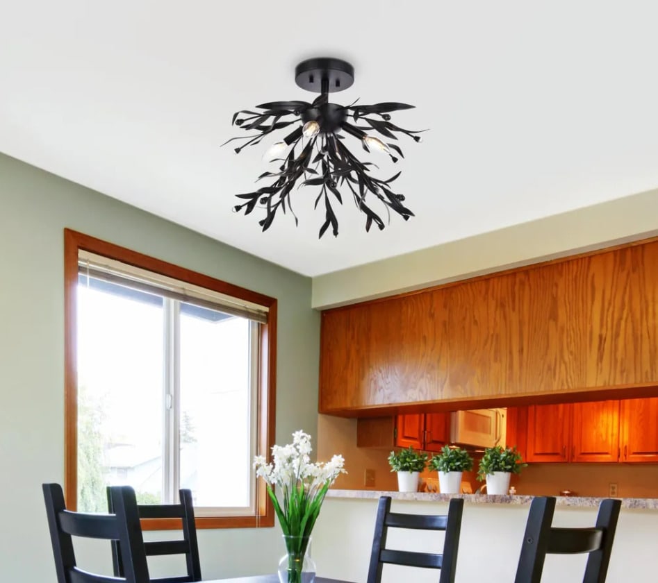 BLACK BEDROOM KITCHEN HALLWAY LIGHT SEMI FLUSH MOUNT CHANDELIER CEILING FIXTURE: BLACK BEDROOM KITCHEN HALLWAY LIGHT SEMI FLUSH MOUNT CHANDELIER CEILING FIXTURE Number Of Speeds: 1 Features: LED 4-Light Dimmable Fire-Rated Manufacturer Warranty: 1 year Custom Bundle: No Safety Rat