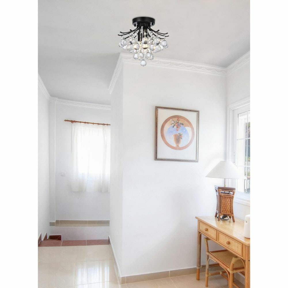 BLACK BEDROOM KITCHEN BATHROOM HALLWAY CRYSTAL FLUSH MOUNT LIGHTING 3 LIGHT 12": BLACK BEDROOM KITCHEN BATHROOM HALLWAY CRYSTAL FLUSH MOUNT LIGHTING 3 LIGHT 12" Light Color: Clear Clear White Warm White White Power Source: Hardwired Custom Bundle: No Ceiling: Lighting Number Of Sp