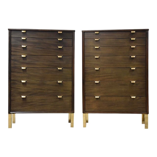 Edward Wormley Ebonized Tall Dresser -Each Item: Edward Wormley Ebonized Tall Dresser -Each Item A mid century modern tall ebonized dresser designed by Edward Wormley for Drexel with polished brass drawer pulls brass legs and seven graduated drawers