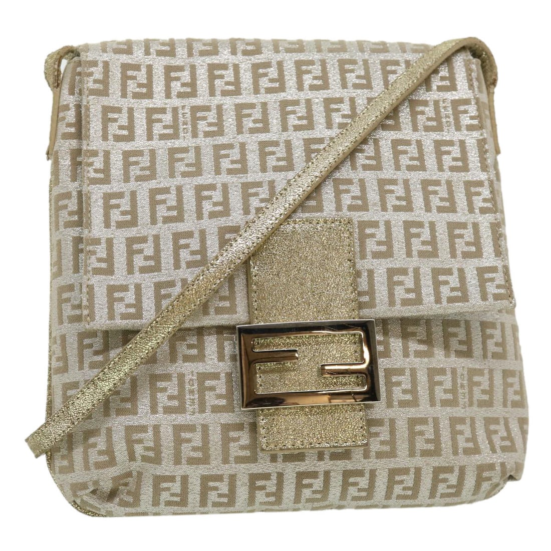 FENDI Zucchino Canvas Shoulder Bag Champagne Gold: FENDI Zucchino Canvas Shoulder Bag Champagne Gold Style: Shoulder Bag Material: Canvas Exterior Color: Champagne Gold Bag Height: 8.7inch(Approx) / 22cm(Approx) Bag Depth: 1.6inch(Approx) / 4cm(Approx