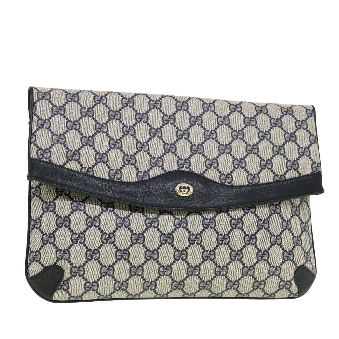 GUCCI GG Canvas Clutch Bag PVC Leather Gray Navy 89.02.075: GUCCI GG Canvas Clutch Bag PVC Leather Gray Navy 89.02.075 Style: Clutch Bag Material: PVC Leather Exterior Color: Gray / Navy Bag Height: 13.0inch(Approx) / 33cm(Approx) Bag Length: 12.8inch(Approx)