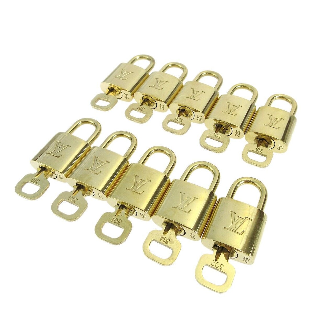 LOUIS VUITTON Padlock & Key Bag Accessories Charm 10 Piece Set Gold: LOUIS VUITTON Padlock & Key Bag Accessories Charm 10 Piece Set Gold Type: Padlock Color: Gold Theme: Metal Material: Gold-tone Character Family: Charmed Outside Condition: B: Reasonable Wear and Tear/