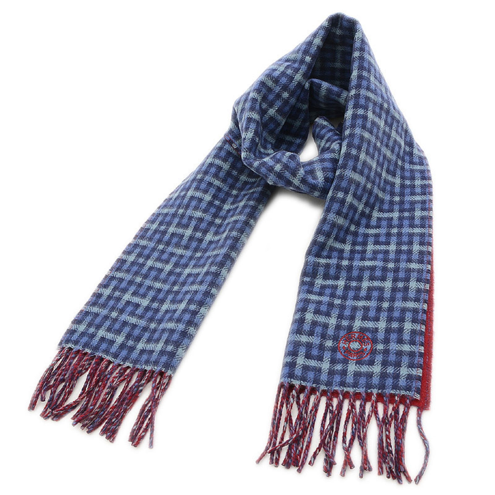 Hermes Scarf Ecose Soctoverso Marine/Rouge H 25x150cm Cashmere 100%: Hermes Scarf Ecose Soctoverso Marine/Rouge H 25x150cm Cashmere 100% Brand: Hermes Gender: Men Women Material: Cashmere Cashmere: Size (LxW): 1.5m x 25cm / 59.05 x 9.84 Weight: 170g / 5.99oz. Condition