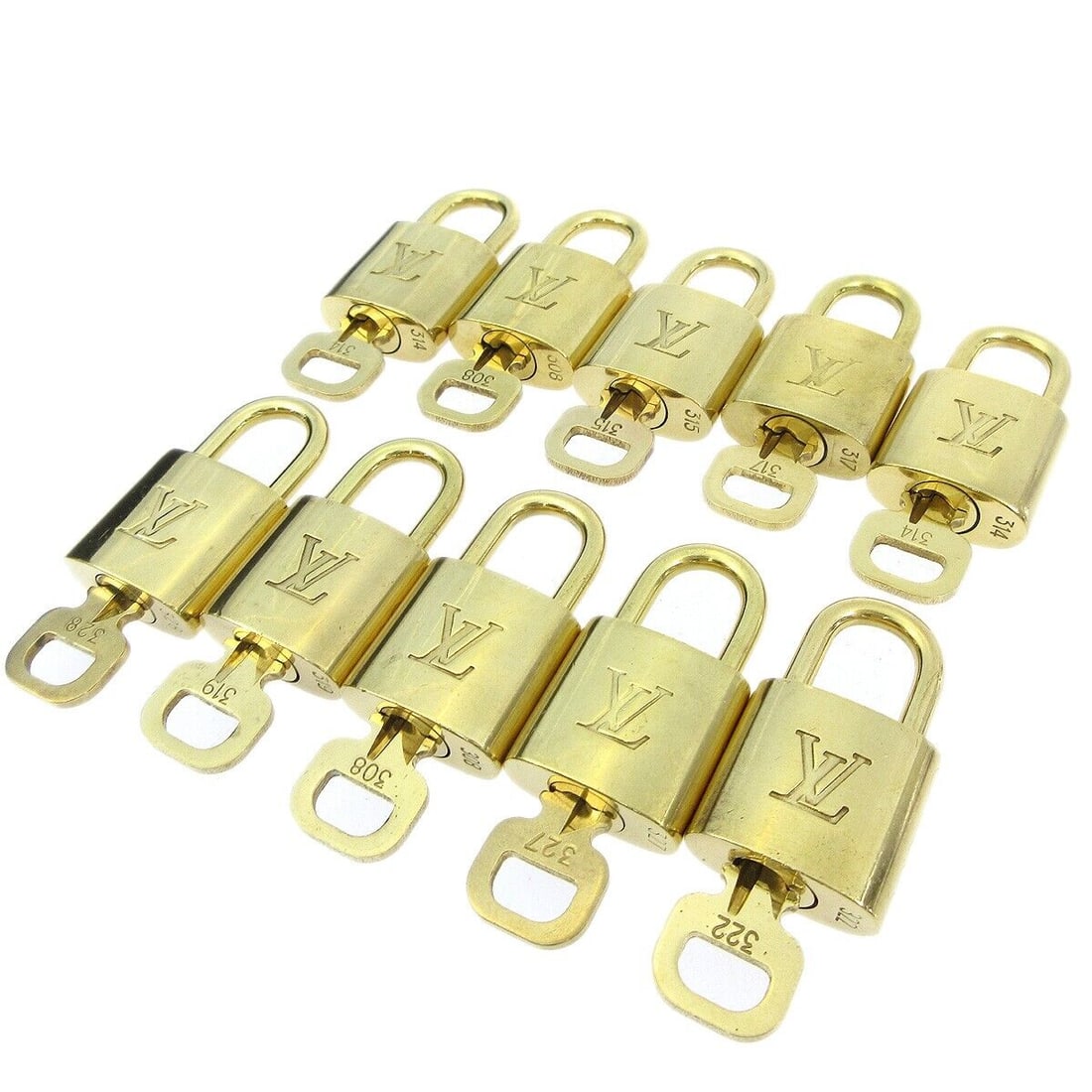 LOUIS VUITTON Padlock & Key Bag Accessories Charm 10 Piece Set Gold: LOUIS VUITTON Padlock & Key Bag Accessories Charm 10 Piece Set Gold Type: Padlock Color: Gold Outside Condition: AB: Very Good/Inside Condition: C: Heavily Used The BIDHAUS Guarantee: All items in thi