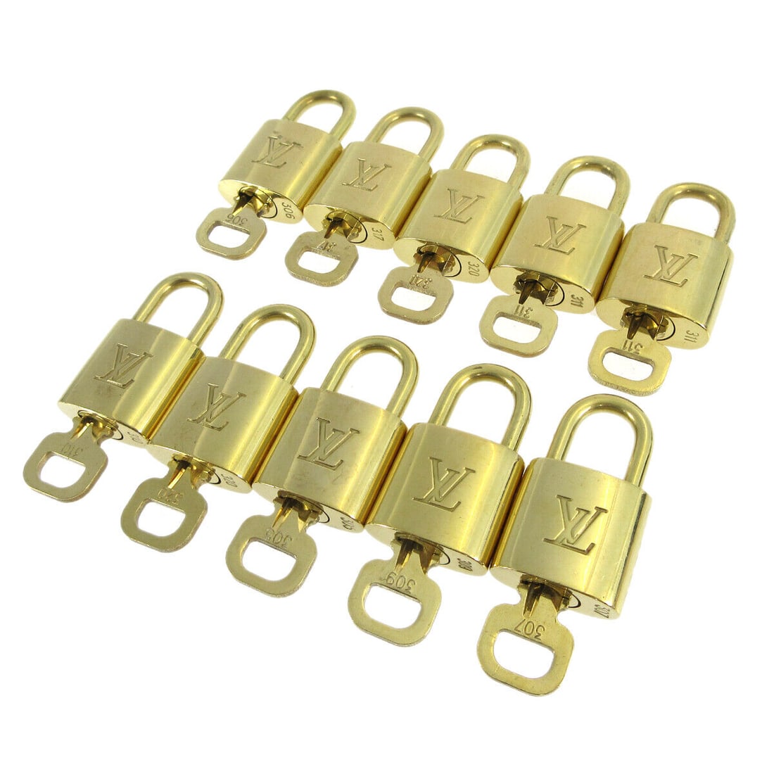 LOUIS VUITTON Padlock & Key Bag Accessories Charm 10 Piece Set Gold: LOUIS VUITTON Padlock & Key Bag Accessories Charm 10 Piece Set Gold Material: Gold-tone Theme: Metal Type: Padlock Color: Gold Character Family: Charmed Outside Condition: B: Reasonable Wear and Tear/