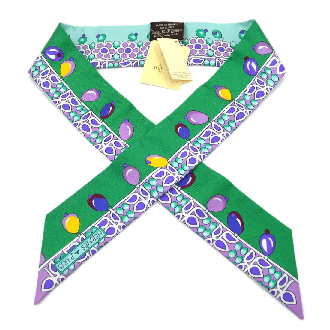 HERMES PARURES DES MAHARAJAS Twilly Scarf Stole Bag Handle Accessories: HERMES PARURES DES MAHARAJAS Twilly Scarf Stole Bag Handle Accessories Accents: Logo Style: Square Scarf Season: Fall Spring Summer Winter Material: 100% Silk Type: Scarf Color: Green Outside Conditio