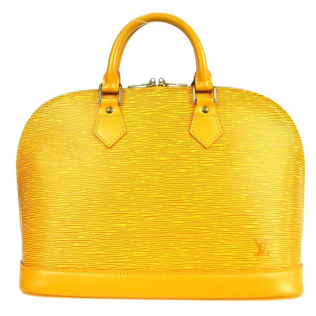 Louis Vuitton Alma Handbag Purse Yellow Epi M52149 MI0976: Louis Vuitton Alma Handbag Purse Yellow Epi M52149 MI0976 Bag Width: 12 in Pattern: Epi Closure: Zip Bag Height: 9 in Occasion: Casual Size: Medium Handle Drop: 3 in Lining Material: Alcantara Hardwar