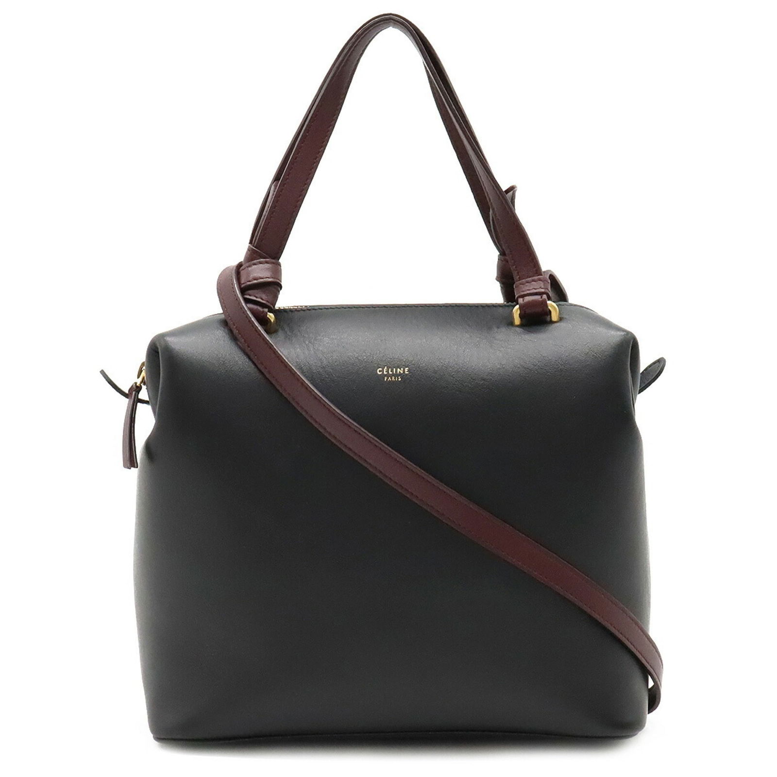 CELINE Celine Soft Cube Small Handbag Shoulder Bag Leather Bicolor Black Bordeaux 181613: CELINE Celine Soft Cube Small Handbag Shoulder Bag Leather Bicolor Black Bordeaux 181613 Brand: Celine Type: Handbag Shoulder bag Material: Leather Leather: Color: Black Bordeaux Gender: Women Size (H