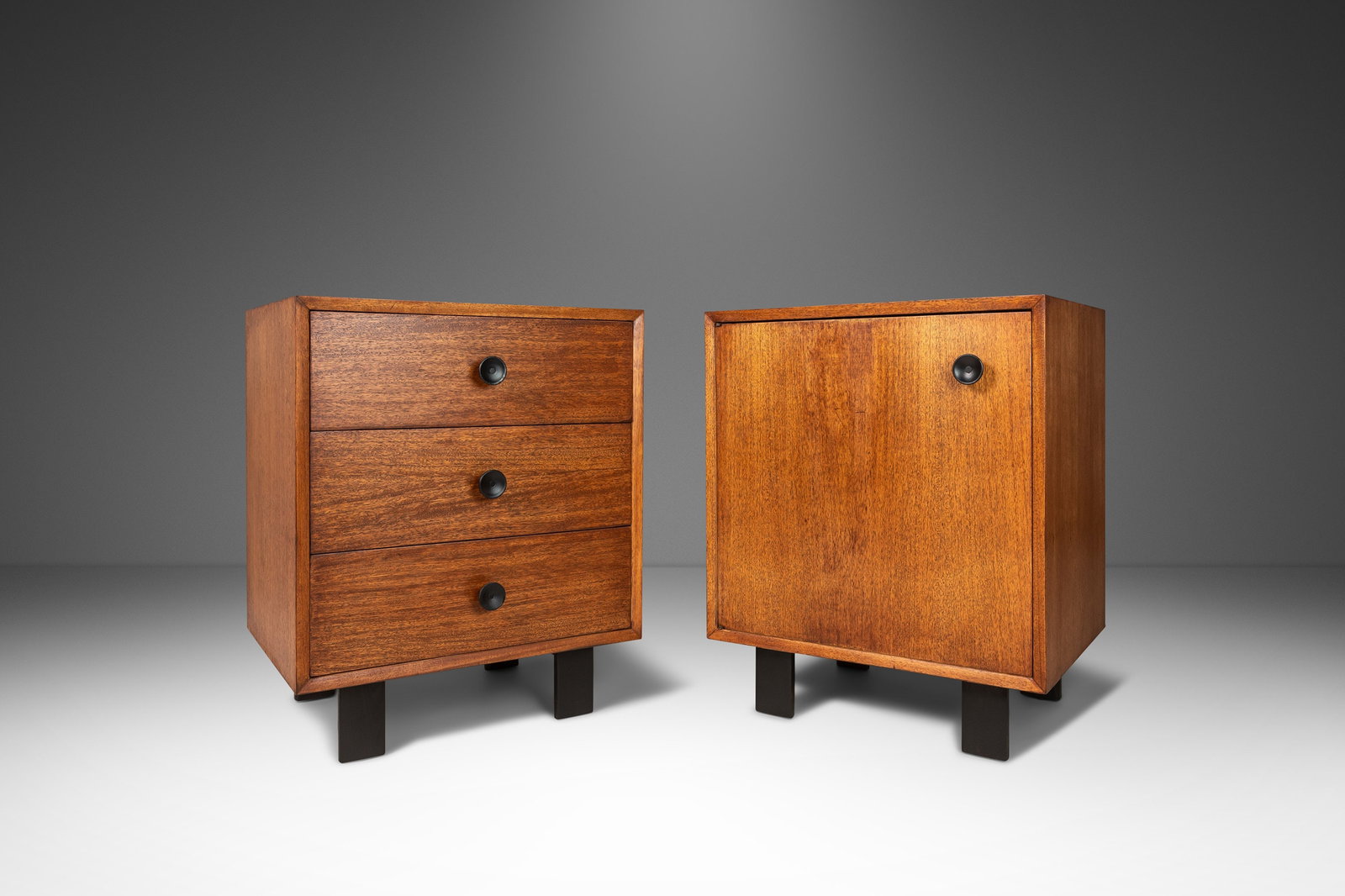 Set of Two (2) Mid Century Modern End Tables / Dresser in Walnut by George Nelson for Herman Miller: Set of Two (2) Mid Century Modern End Tables / Dresser in Walnut by George Nelson for Herman Miller USA c. 1960s Set of Two (2) Mid Century Modern End Tables / Dresser in Walnut by George Nelson for H