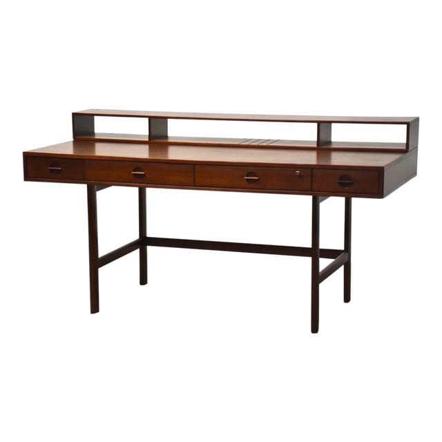 Peter Lovig Nielsen Flip Top Desk: Peter Lovig Nielsen Flip Top Desk A mid century modern walnut flip top desk with polished brass hinges designed by Peter Lovig Nielsen. Made in Denmark. Professionally refinished. Table top flipped do