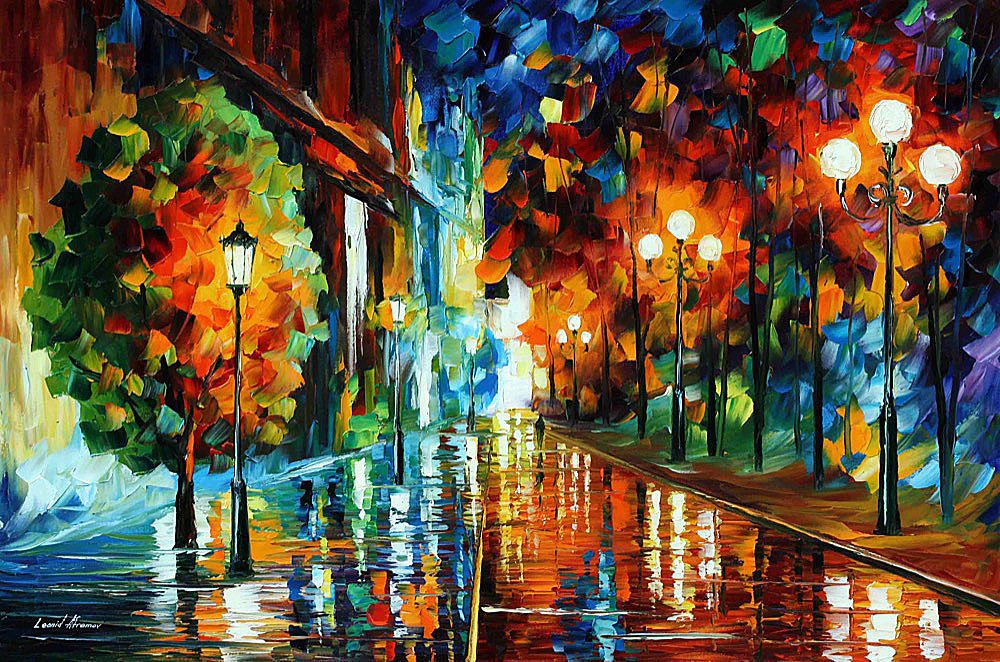 Street Of Hope - Limited Edition 1/25 by Leonid Afremov: Street Of Hope - Limited Edition 1/25 by Leonid AfremovThis is a limited edition giclee hand-painted by Leonid Afremov. This is the first giclee of a small edition of 25 paintings. The rest of the edi