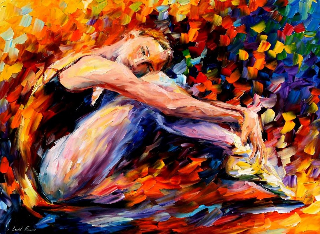Resting Ballerina - Limited Edition 1/25 by Leonid Afremov: Resting Ballerina - Limited Edition 1/25 by Leonid AfremovThis is a limited edition giclee hand-painted by Leonid Afremov. This is the first giclee of a small edition of 25 paintings. The rest of the