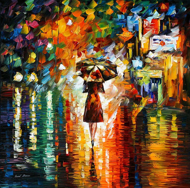 Rain Princess 1 - Limited Edition 1/25 by Leonid Afremov: Rain Princess 1 - Limited Edition 1/25 by Leonid AfremovThis is a limited edition giclee hand-painted by Leonid Afremov. This is the first giclee of a small edition of 25 paintings. The rest of the ed