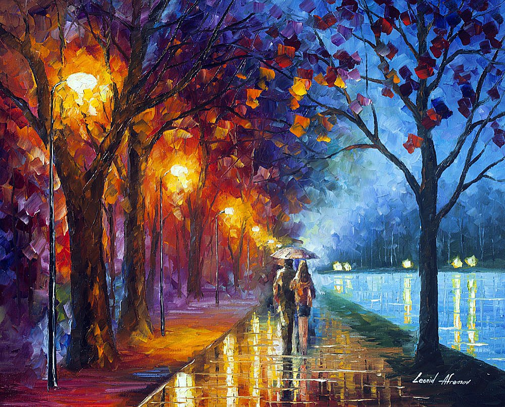 Park Alley By The Lake - Limited Edition 1/25 by Leonid Afremov: Park Alley By The Lake - Limited Edition 1/25 by Leonid AfremovThis is a limited edition giclee hand-painted by Leonid Afremov. This is the first giclee of a small edition of 25 paintings. The rest of