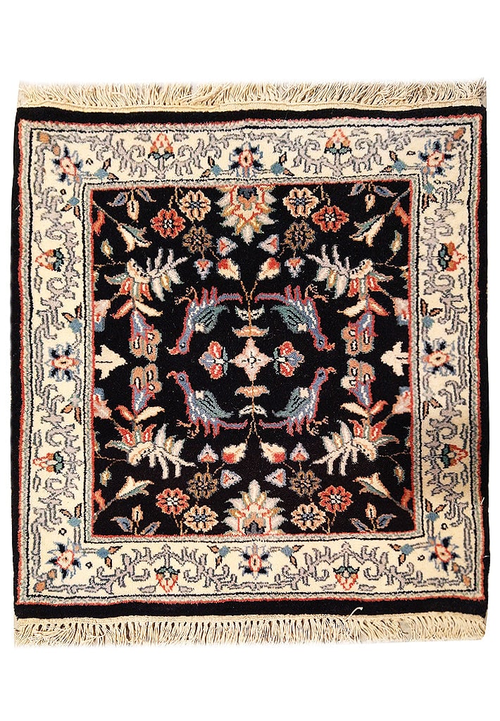 2 x 2 BLACK SQUARE Wool RUG Paradise Birds Pattern: 2 x 2 BLACK SQUARE Wool RUG Paradise Birds Pattern Free continental US Shipping Size in Feet: Width:2.4x Length:2.3 Size in Inches: Width:28in x Length:27in Rug Type: Area Rug Colors: Black ivory Weav