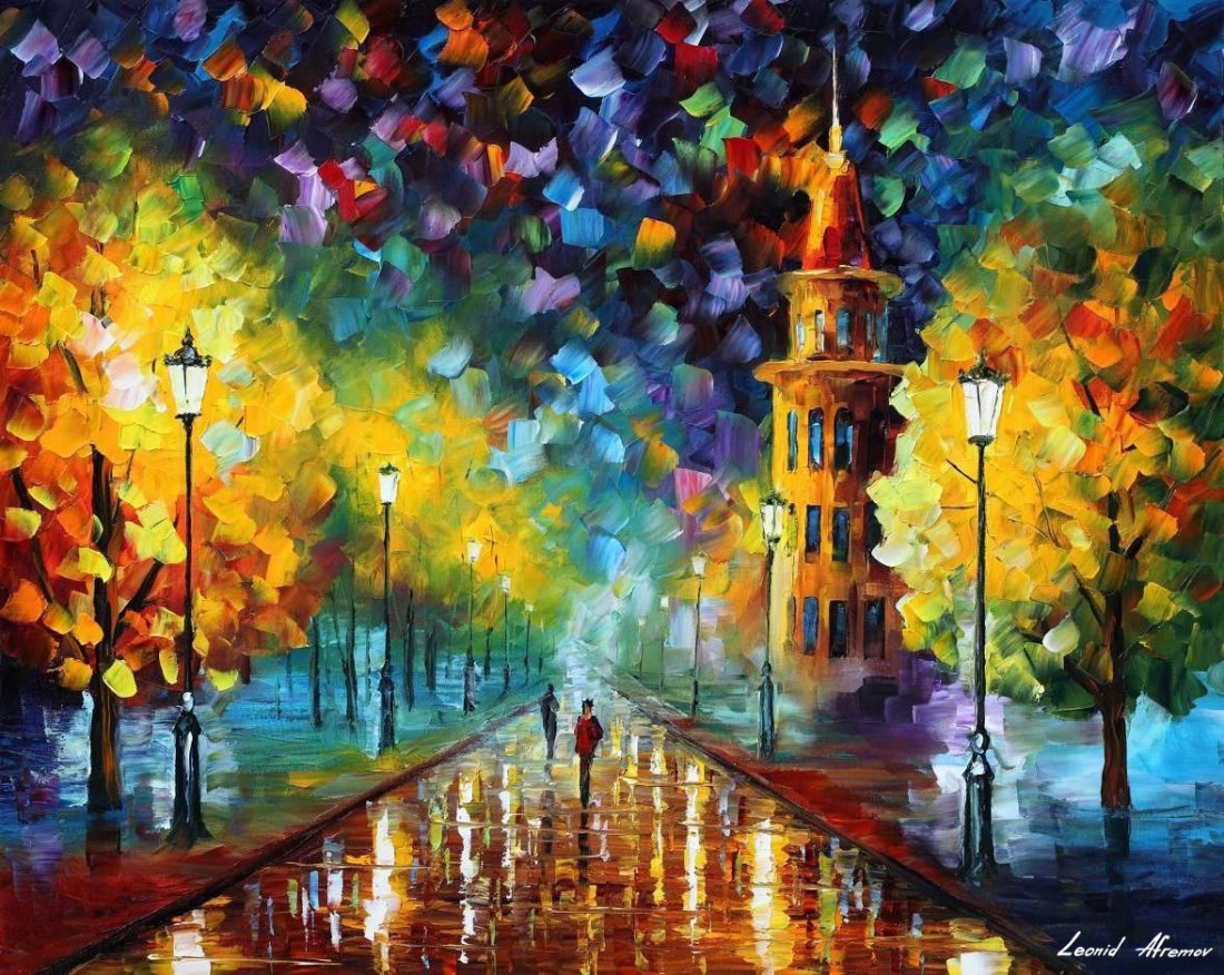 Gold Winter Night - Limited Edition 1/25 by Leonid Afremov: Gold Winter Night - Limited Edition 1/25 by Leonid AfremovThis is a limited edition giclee hand-painted by Leonid Afremov. This is the first giclee of a small edition of 25 paintings. The rest of the