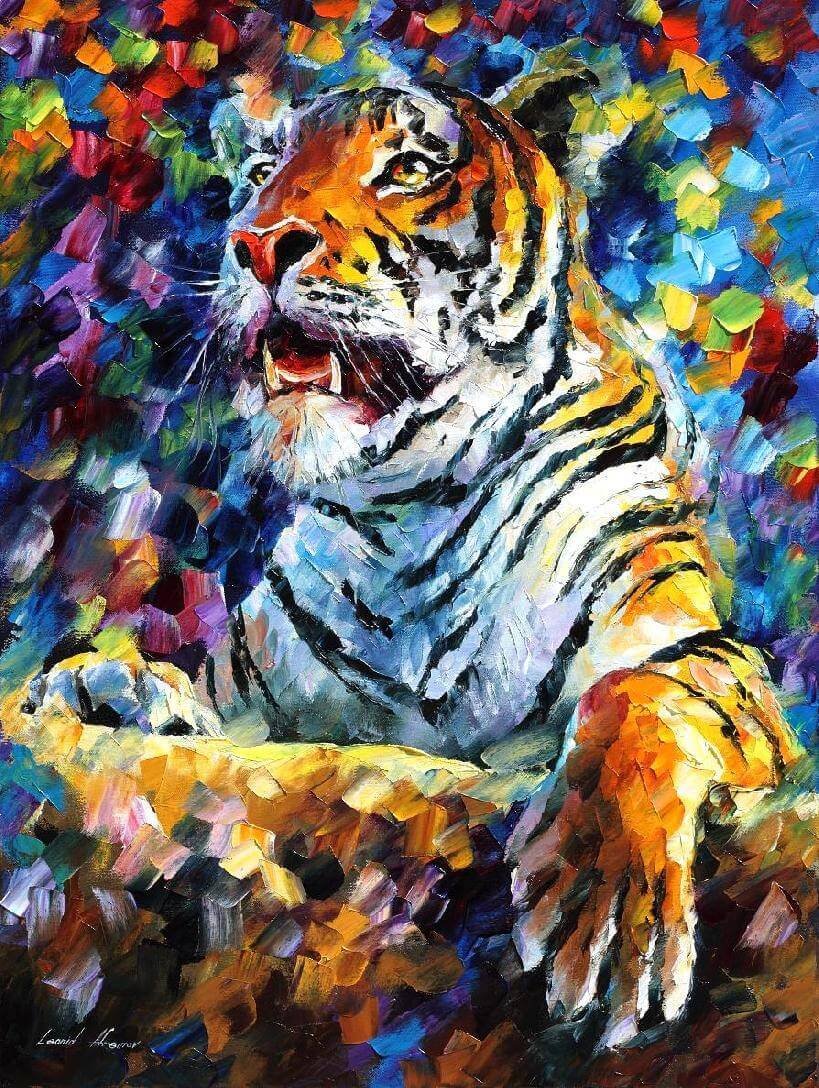 Angry Tiger - Limited Edition 1/25 by Leonid Afremov: Angry Tiger - Limited Edition 1/25 by Leonid AfremovThis is a limited edition giclee hand-painted by Leonid Afremov. This is the first giclee of a small edition of 25 paintings. The rest of the editio