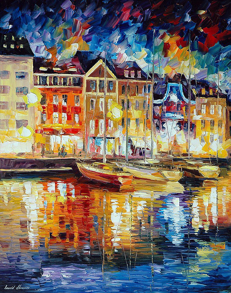 Silence In The Harbor - Limited Edition 1/25 by Leonid Afremov: Silence In The Harbor - Limited Edition 1/25 by Leonid AfremovThis is a limited edition giclee hand-painted by Leonid Afremov. This is the first giclee of a small edition of 25 paintings. The rest of