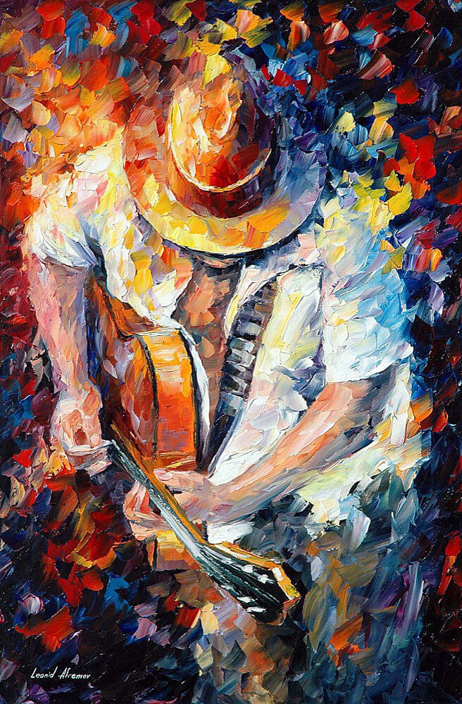 Guitar And Soul - Limited Edition 1/25 by Leonid Afremov: Guitar And Soul - Limited Edition 1/25 by Leonid AfremovThis is a limited edition giclee hand-painted by Leonid Afremov. This is the first giclee of a small edition of 25 paintings. The rest of the ed