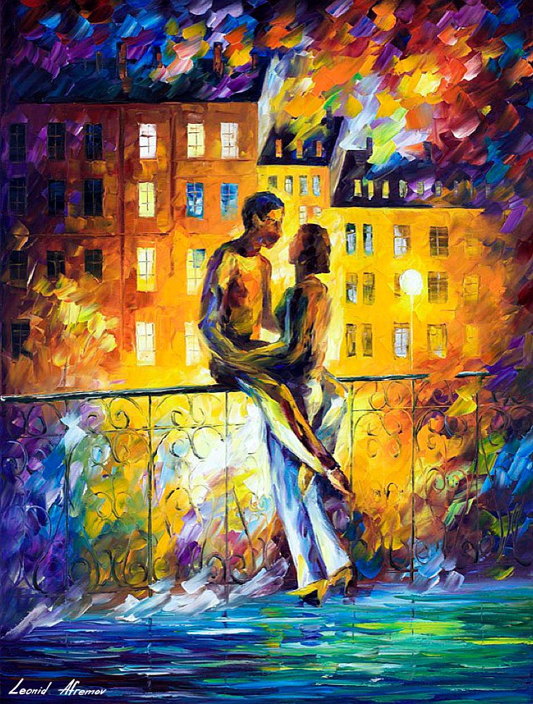 Couple Silhouettes - Limited Edition 1/25 by Leonid Afremov: Couple Silhouettes - Limited Edition 1/25 by Leonid AfremovThis is a limited edition giclee hand-painted by Leonid Afremov. This is the first giclee of a small edition of 25 paintings. The rest of the