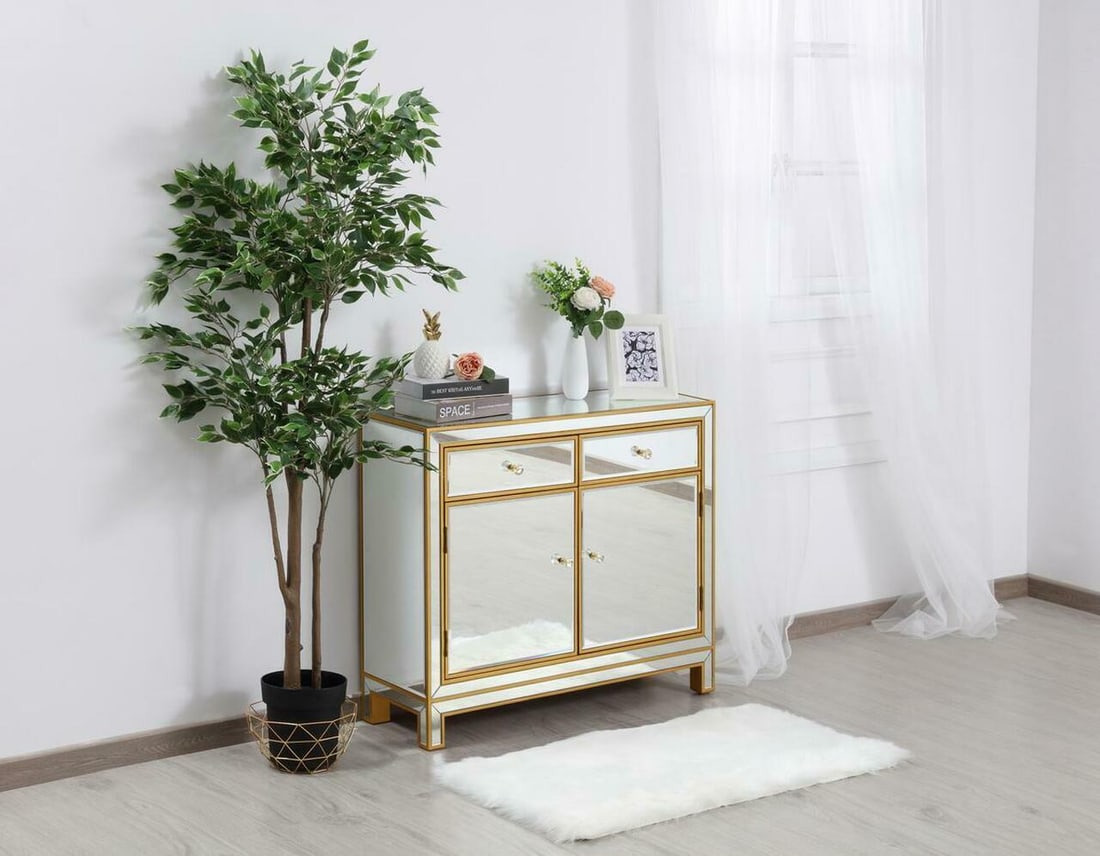 MIRRORED BUFFET CABINET ANTIQUE GOLD LIVING DINING ROOM BEDROOM FOYER SALE 38": MIRRORED BUFFET CABINET ANTIQUE GOLD LIVING DINING ROOM BEDROOM FOYER SALE 38" Item Depth: 12" Item Height: 32 in Warranty: 1 year on finish and frame Size: HT. 32" x DEPTH 12" x WD. 38" Item Width: 3